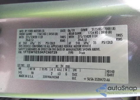 2019 Ford F-150 Xlt from USA, damaged, VIN 1FTEW1E53KFC60729